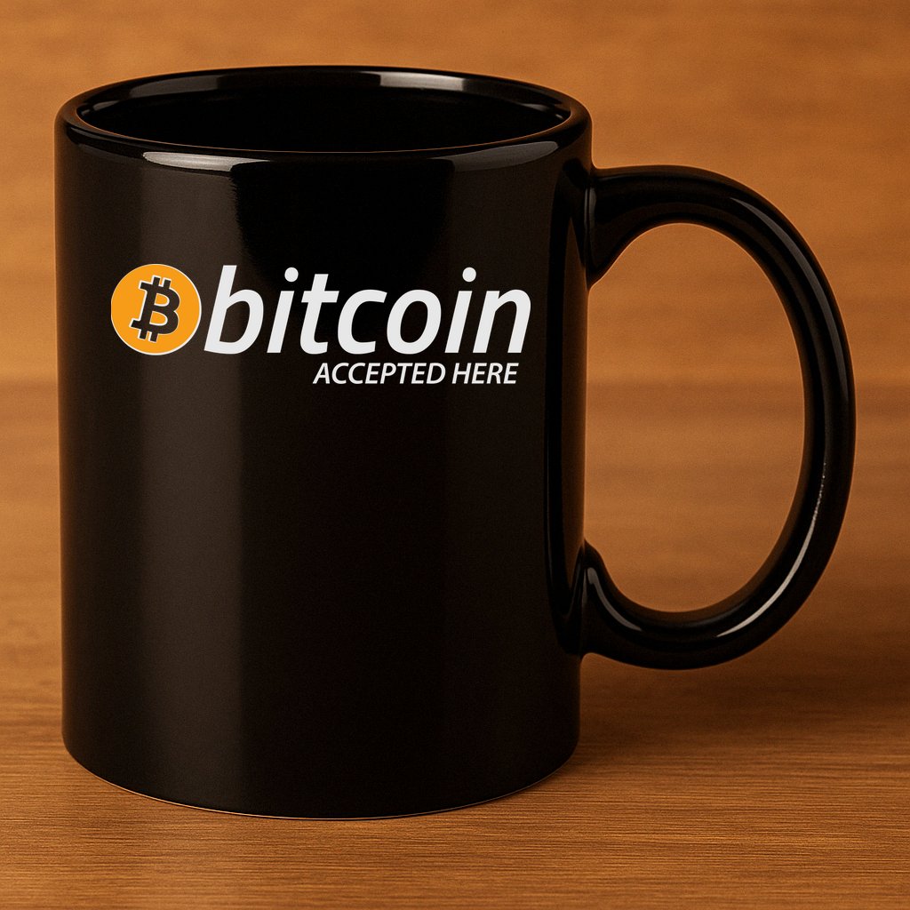 Bitcoin Accepted Here Cryptocurrency Logo 11oz C Handle Ceramic Mug