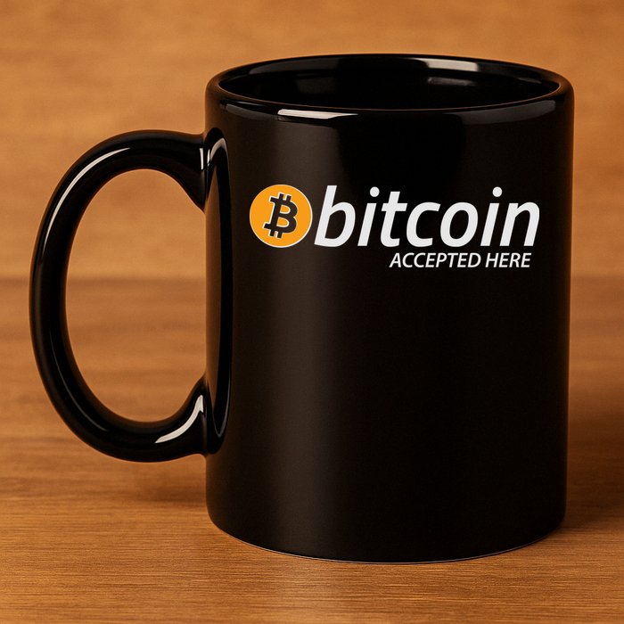 Bitcoin Accepted Here Cryptocurrency Logo 11oz C Handle Ceramic Mug