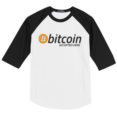Bitcoin Accepted Here Cryptocurrency Logo Baseball Sleeve Shirt