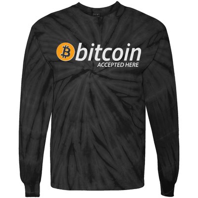 Bitcoin Accepted Here Cryptocurrency Logo Tie-Dye Long Sleeve Shirt