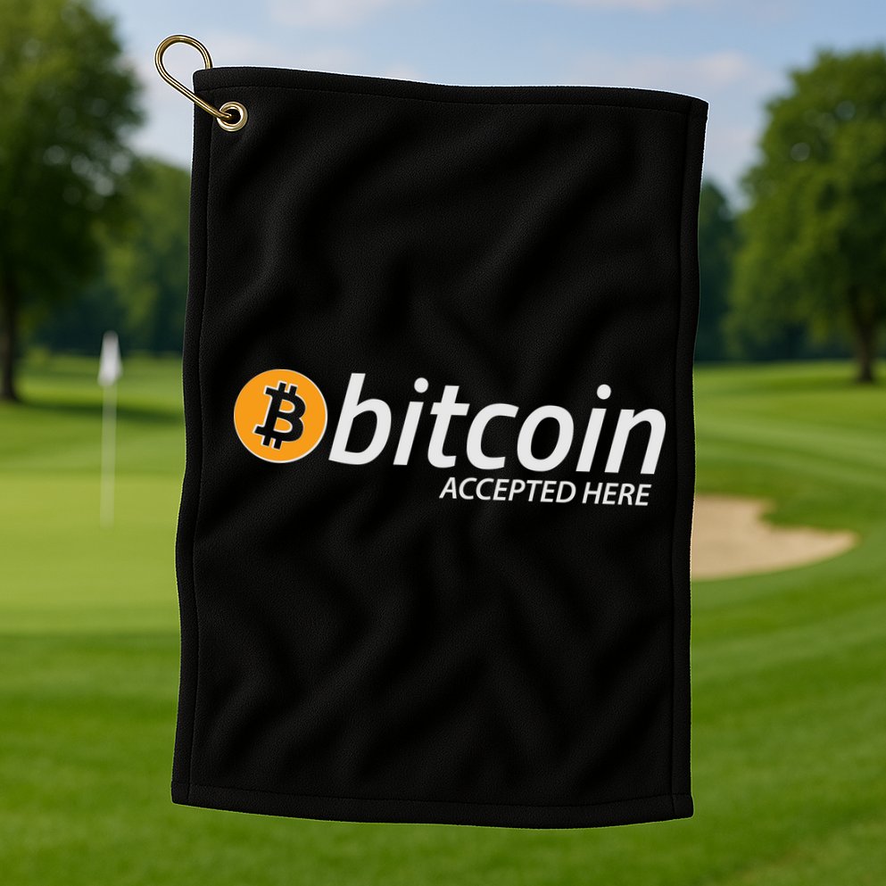 Bitcoin Accepted Here Cryptocurrency Logo Golf Towel