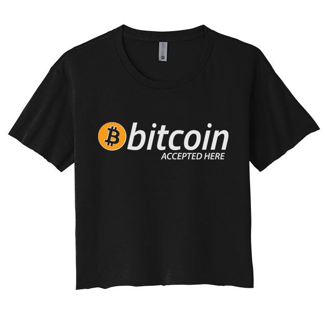 Bitcoin Accepted Here Cryptocurrency Logo Women's Crop Top Tee