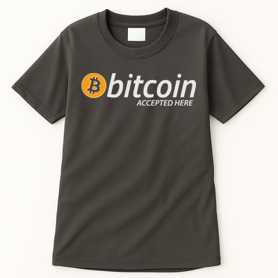 Bitcoin Accepted Here Cryptocurrency Logo Tall T-Shirt