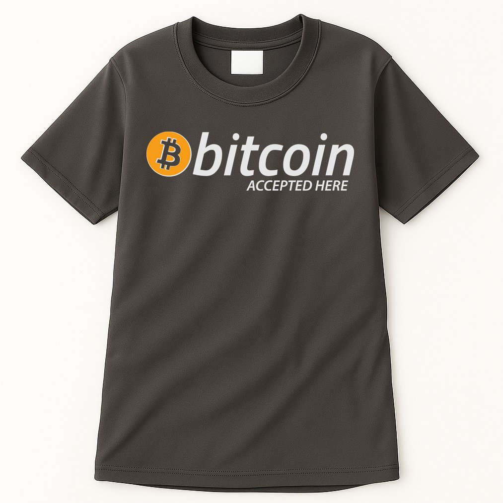 Bitcoin Accepted Here Cryptocurrency Logo Tall T-Shirt
