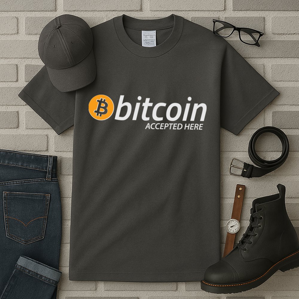 Bitcoin Accepted Here Cryptocurrency Logo Tall T-Shirt