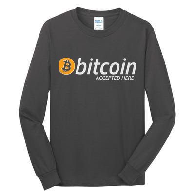 Bitcoin Accepted Here Cryptocurrency Logo Tall Long Sleeve T-Shirt