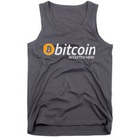 Bitcoin Accepted Here Cryptocurrency Logo Tank Top