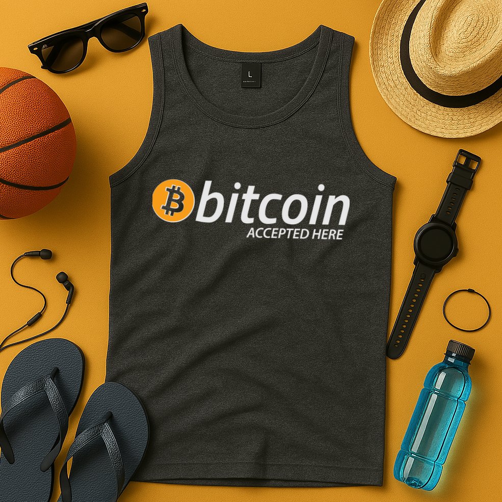 Bitcoin Accepted Here Cryptocurrency Logo Tank Top