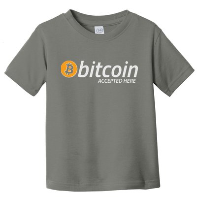 Bitcoin Accepted Here Cryptocurrency Logo Toddler T-Shirt