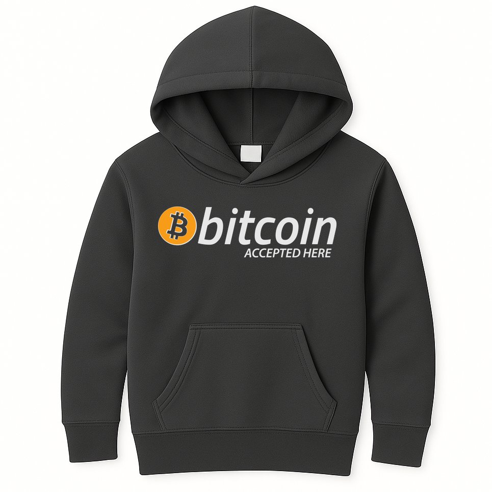 Bitcoin Accepted Here Cryptocurrency Logo Kids Hoodie