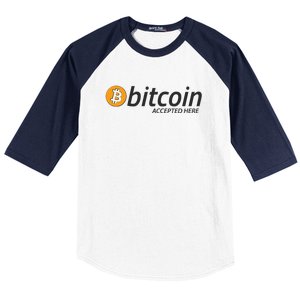 Bitcoin Accepted Here Cryptocurrency Logo Baseball Sleeve Shirt