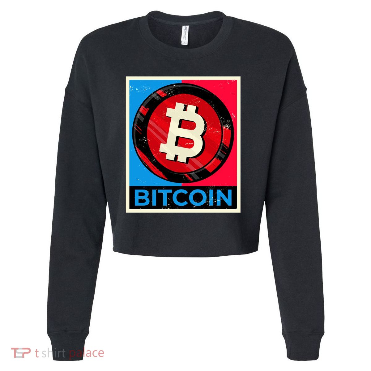 Bitcoin BTC Logo Crypto Currency Moon Hodl Cropped Pullover Crew