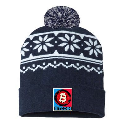 Bitcoin BTC Logo Crypto Currency Moon Hodl USA-Made Snowflake Beanie