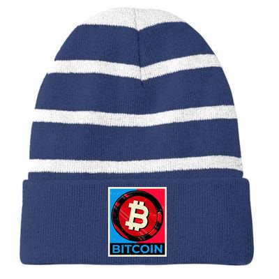 Bitcoin BTC Logo Crypto Currency Moon Hodl Striped Beanie with Solid Band