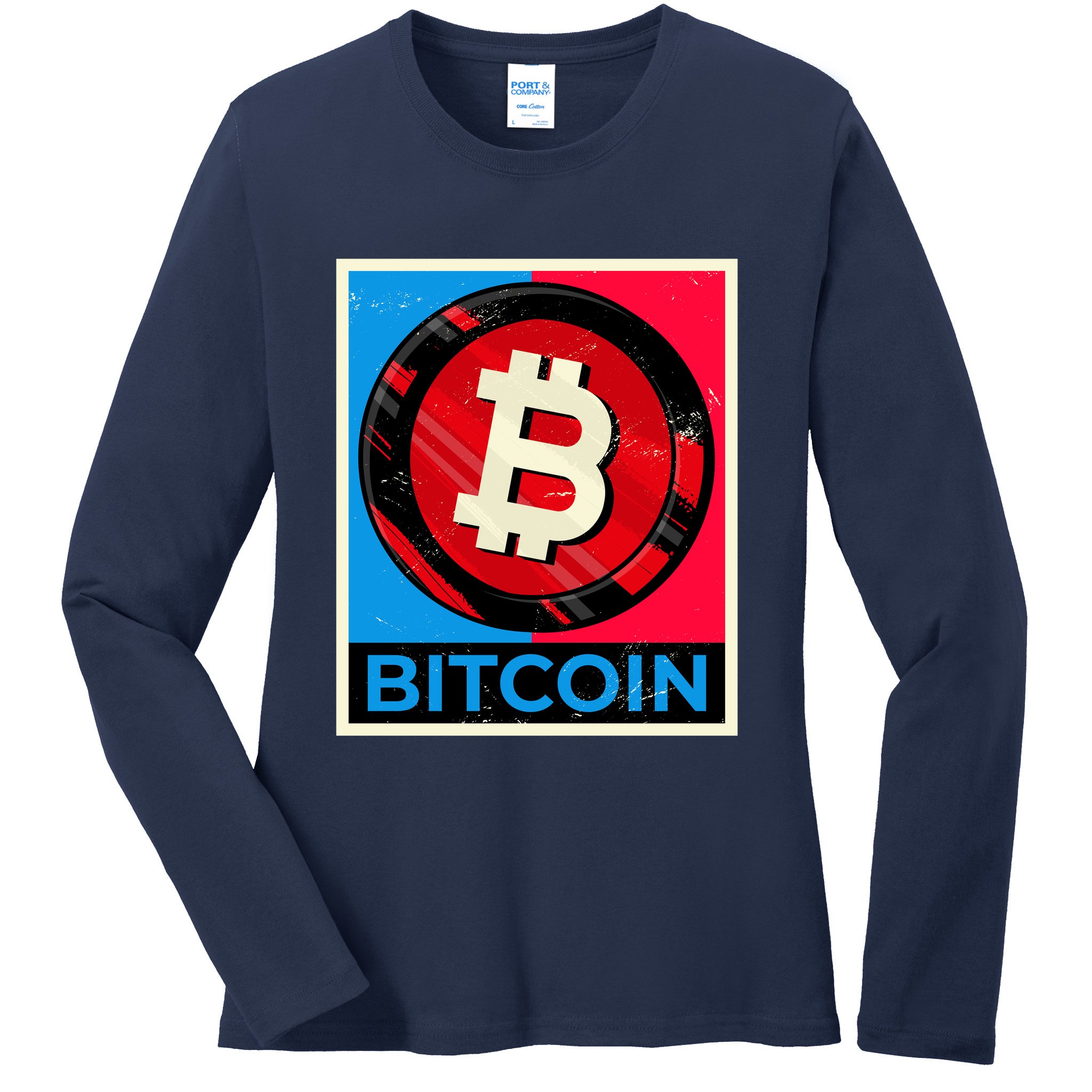 Bitcoin BTC Logo Crypto Currency Moon Hodl Ladies Long Sleeve Shirt