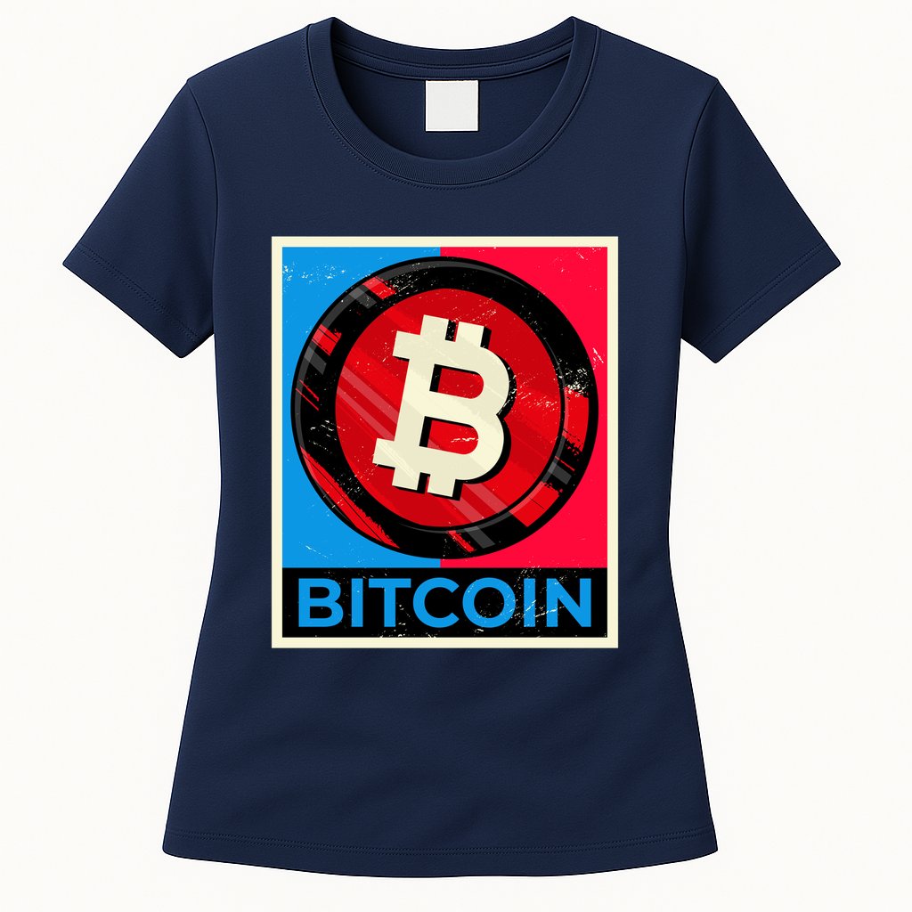 Bitcoin BTC Logo Crypto Currency Moon Hodl Womens T-Shirt