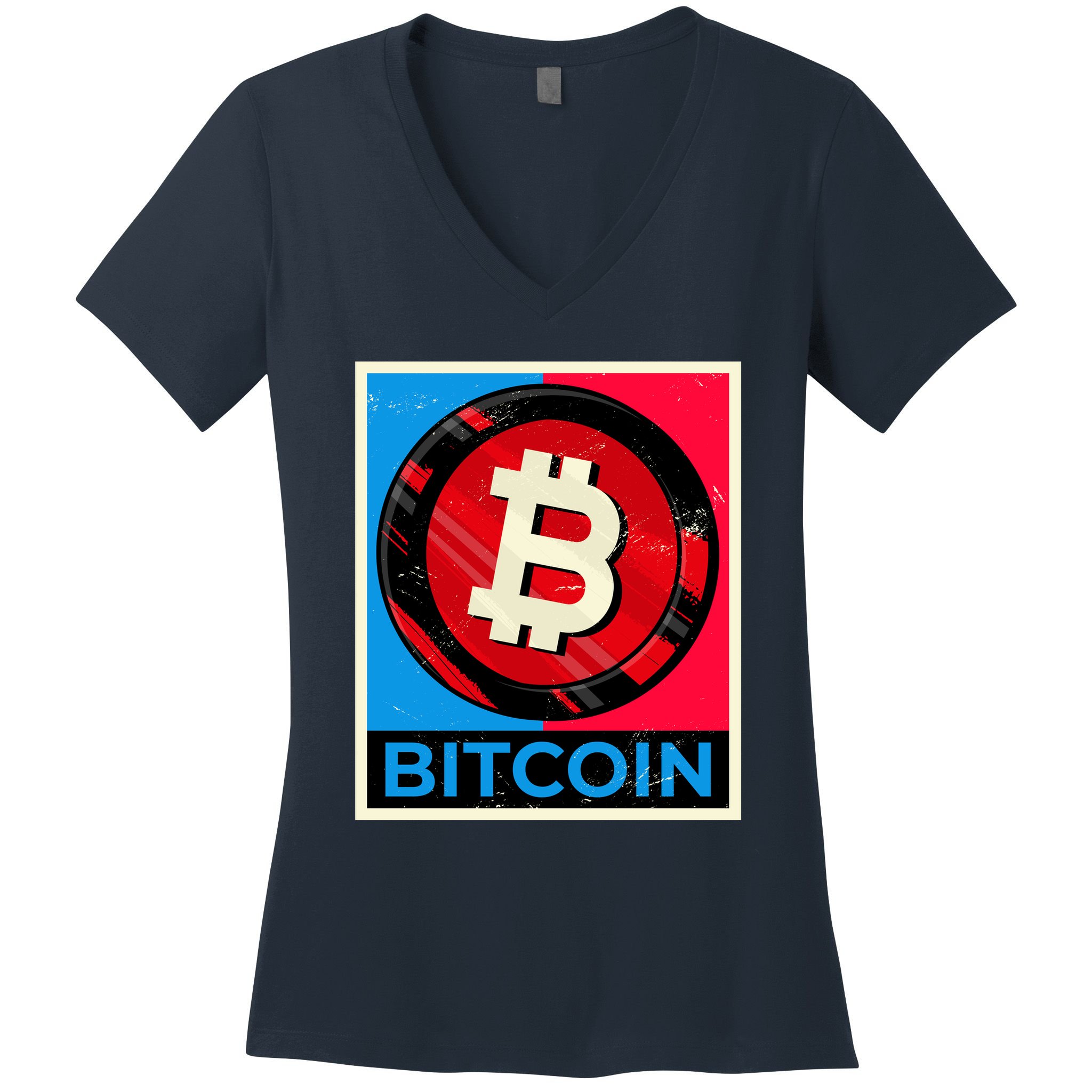 Bitcoin BTC Logo Crypto Currency Moon Hodl Women's V-Neck T-Shirt