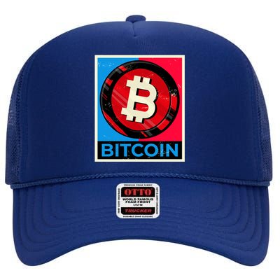 Bitcoin BTC Logo Crypto Currency Moon Hodl High Crown Mesh Back Trucker Hat