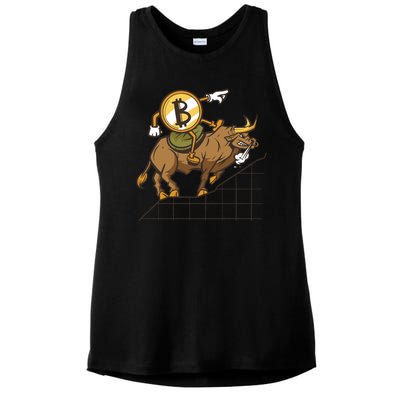 Bitcoin Cartoon Riding Bull Ladies PosiCharge Tri-Blend Wicking Tank