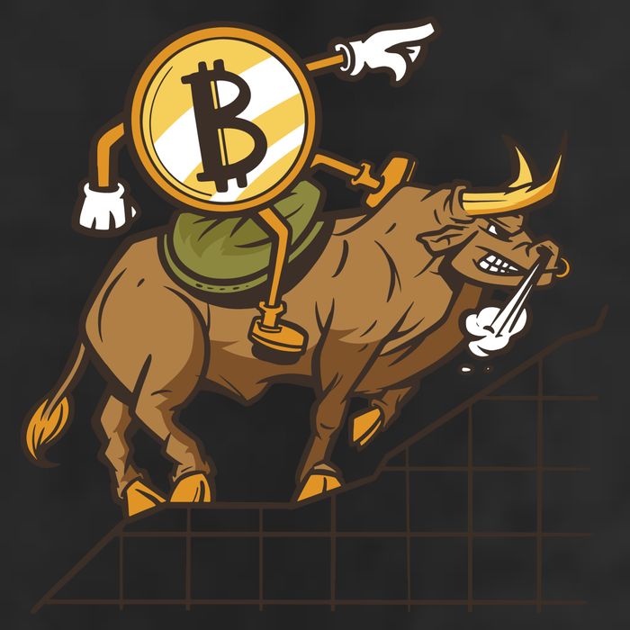 Bitcoin Cartoon Riding Bull 7 Panel Mesh Trucker Snapback Hat