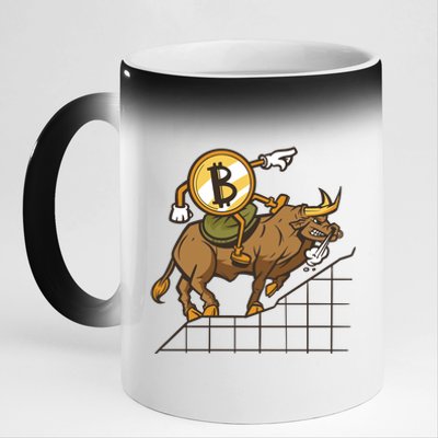 Bitcoin Cartoon Riding Bull 11oz Black Color Changing Mug