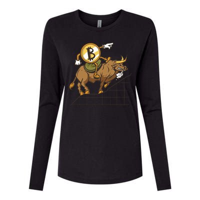 Bitcoin Cartoon Riding Bull Womens Cotton Relaxed Long Sleeve T-Shirt