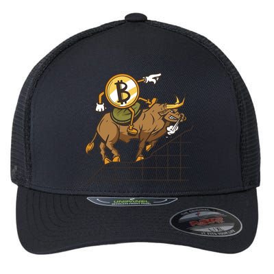 Bitcoin Cartoon Riding Bull Flexfit Unipanel Trucker Cap