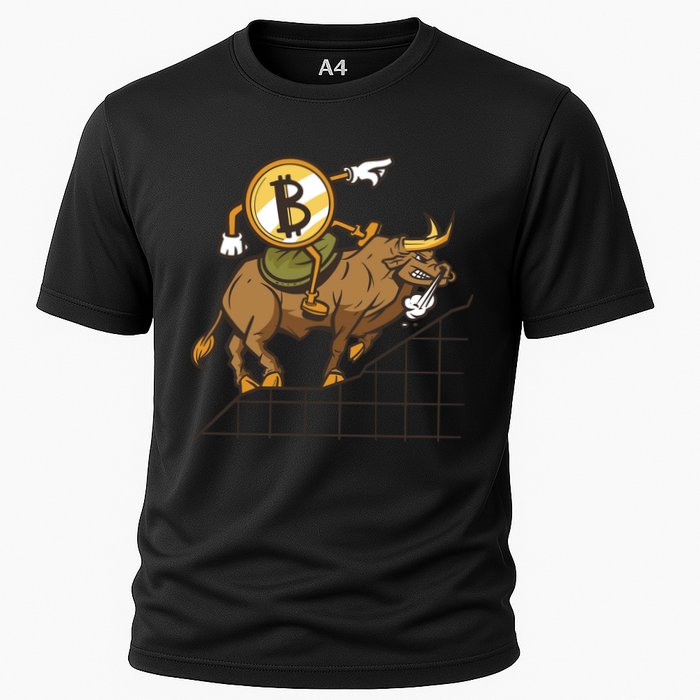 Bitcoin Cartoon Riding Bull Cooling Performance Crew T-Shirt
