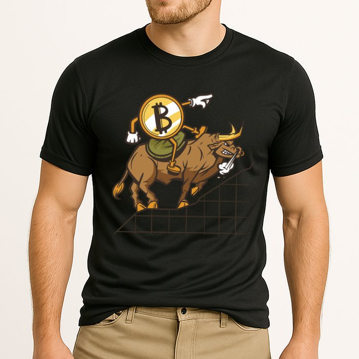 Bitcoin Cartoon Riding Bull Cooling Performance Crew T-Shirt