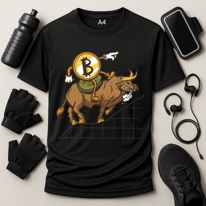 Bitcoin Cartoon Riding Bull Cooling Performance Crew T-Shirt