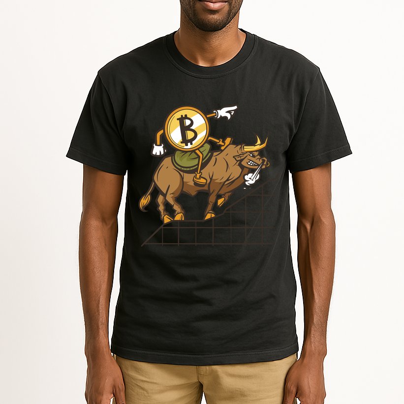 Bitcoin Cartoon Riding Bull Tall T-Shirt