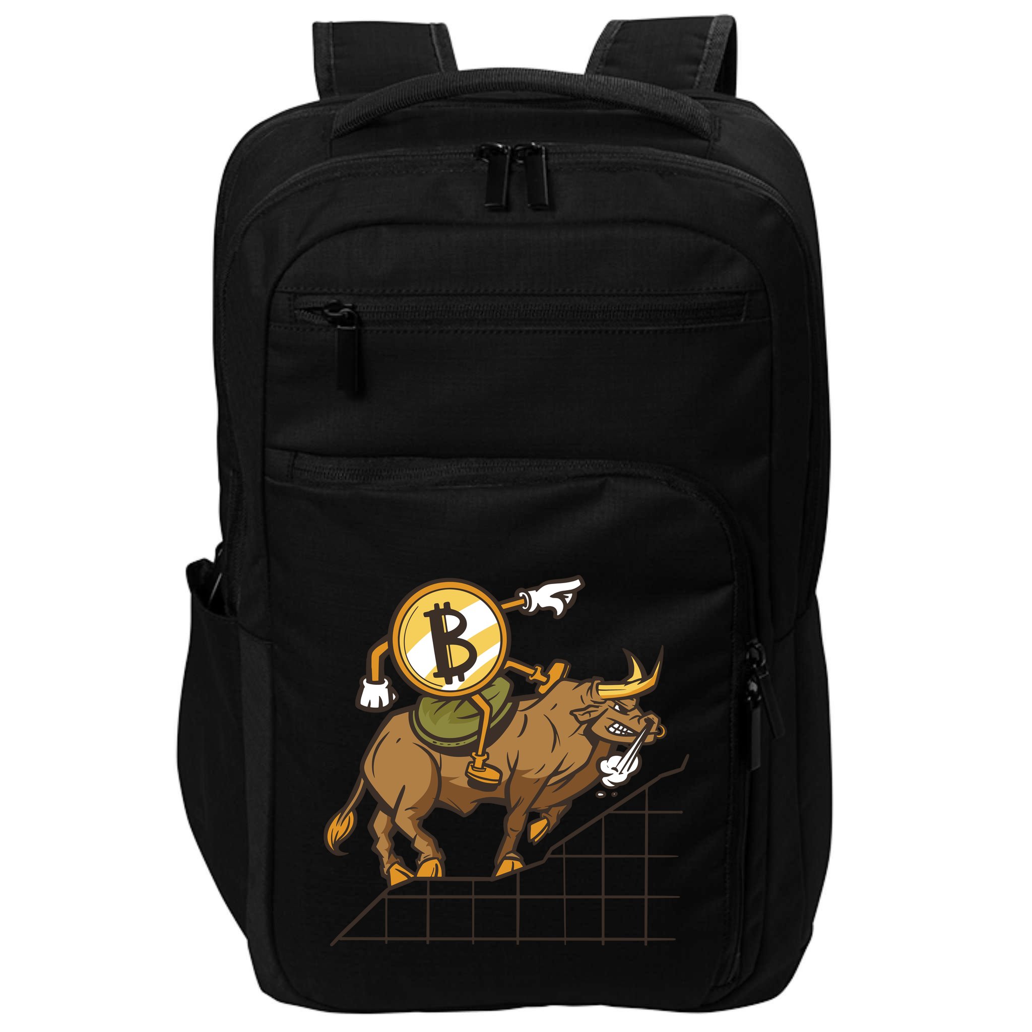 Bitcoin Cartoon Riding Bull Impact Tech Backpack