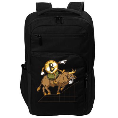 Bitcoin Cartoon Riding Bull Impact Tech Backpack