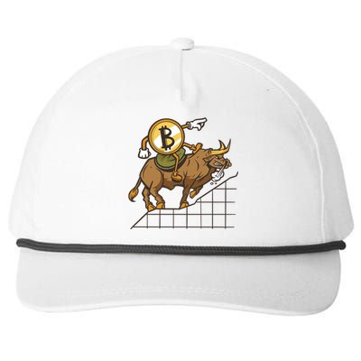 Bitcoin Cartoon Riding Bull Snapback Five-Panel Rope Hat