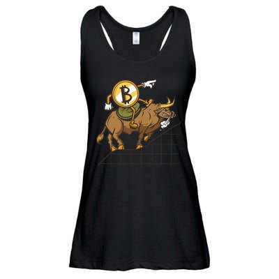 Bitcoin Cartoon Riding Bull Ladies Essential Flowy Tank