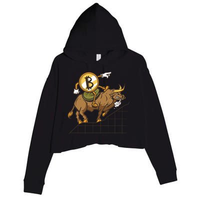 Bitcoin Cartoon Riding Bull Crop Fleece Hoodie