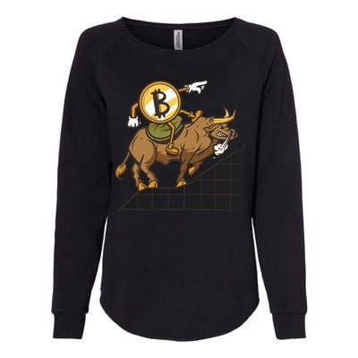 Bitcoin Cartoon Riding Bull Womens California Wash Sweatshirt