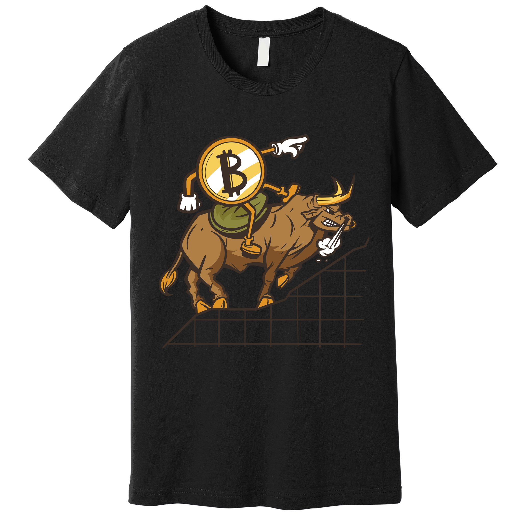 Bitcoin Cartoon Riding Bull Premium T-Shirt