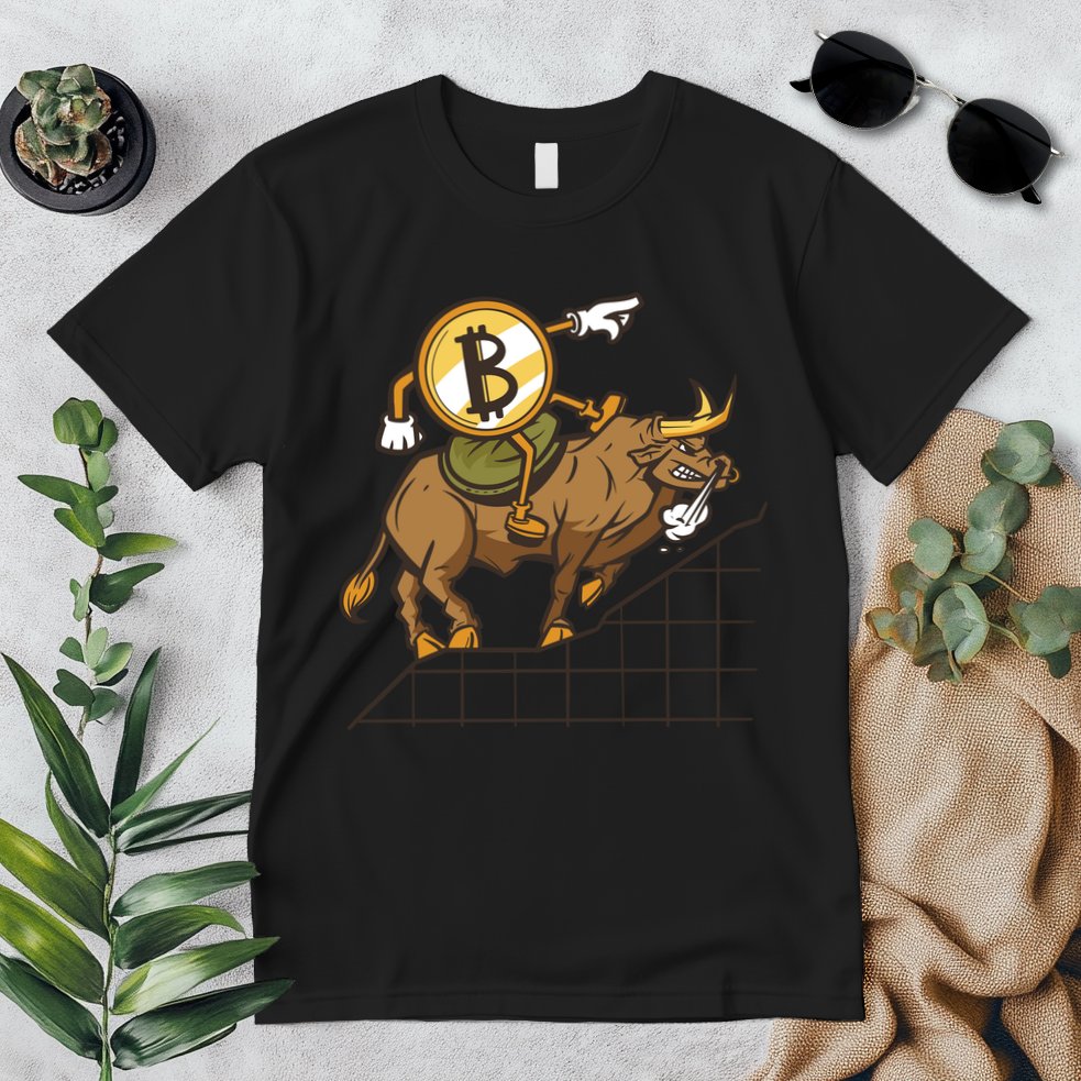 Bitcoin Cartoon Riding Bull Premium T-Shirt