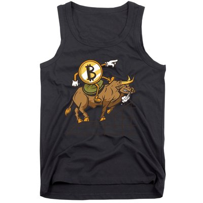 Bitcoin Cartoon Riding Bull Tank Top