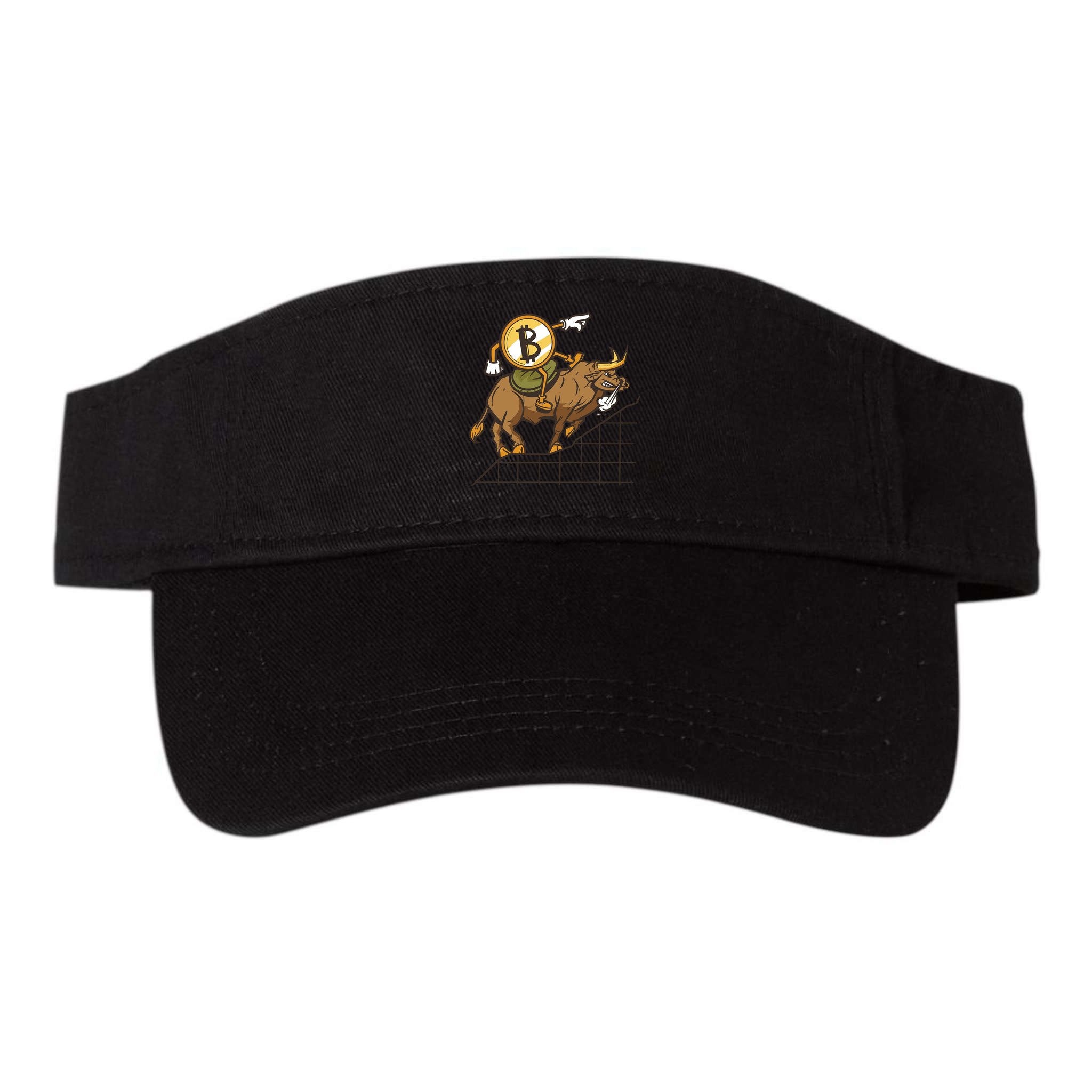 Bitcoin Cartoon Riding Bull Visor