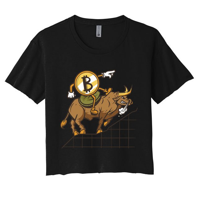Bitcoin Cartoon Riding Bull Crop Top