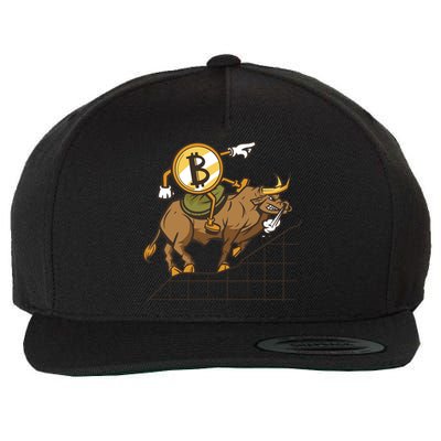 Bitcoin Cartoon Riding Bull Wool Snapback Cap