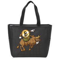 Bitcoin Cartoon Riding Bull Zip Tote Bag