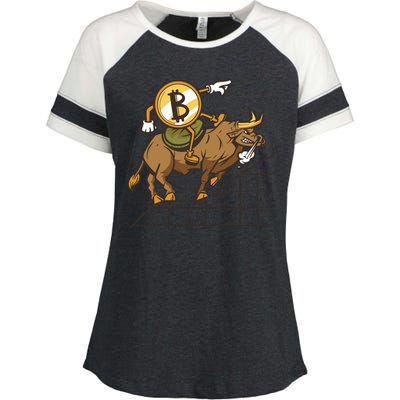 Bitcoin Cartoon Riding Bull Enza Ladies Jersey Colorblock Tee