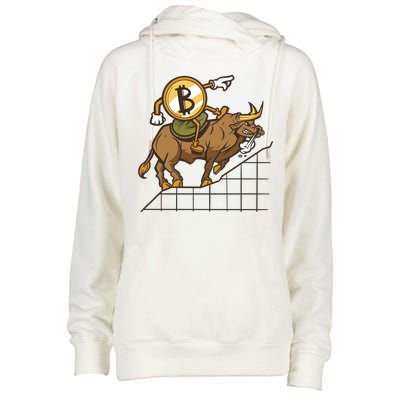 Bitcoin Cartoon Riding Bull Womens Funnel Neck Pullover Hood