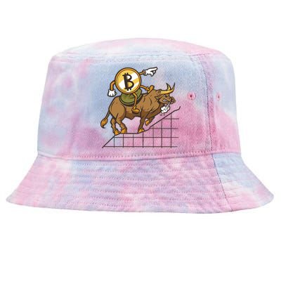 Bitcoin Cartoon Riding Bull Tie-Dyed Bucket Hat