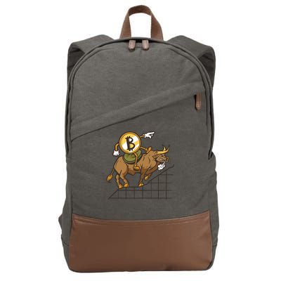 Bitcoin Cartoon Riding Bull Cotton Canvas Backpack