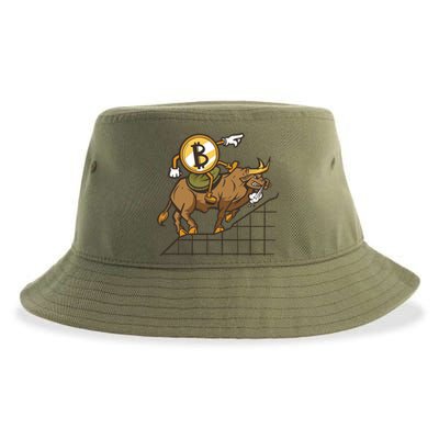 Bitcoin Cartoon Riding Bull Sustainable Bucket Hat