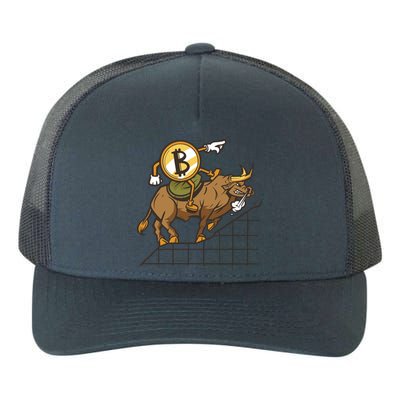 Bitcoin Cartoon Riding Bull Yupoong Adult 5-Panel Trucker Hat